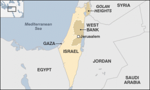Map of Israel, the Gaza Strip and the West Bank. 